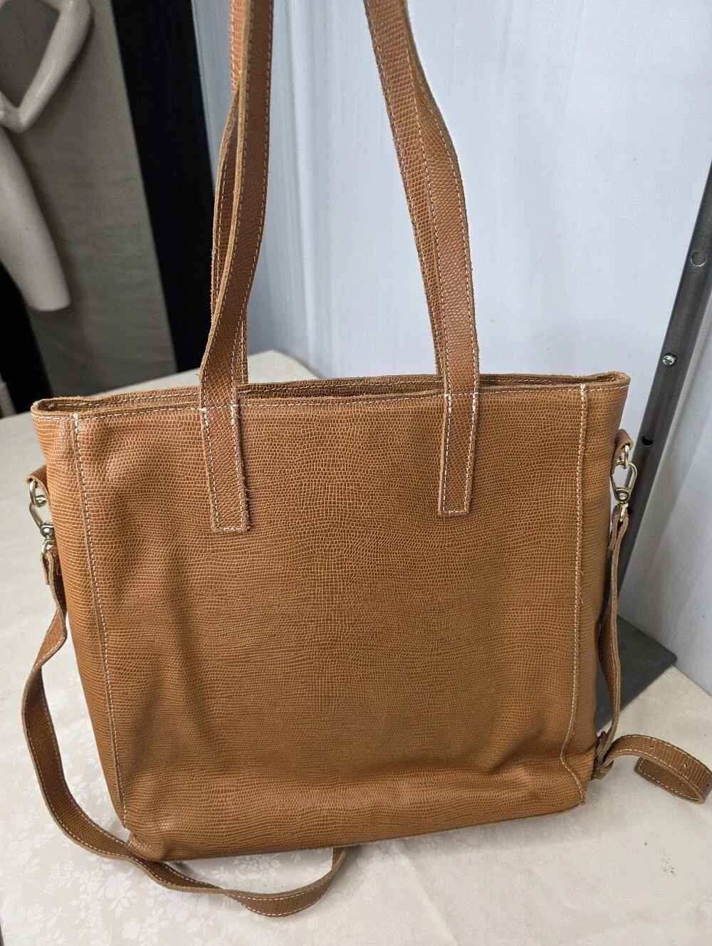 Planner Perfect Brown Lizard Embossed Leather Convertible Tote Crossbody Bag